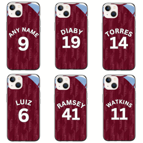 Aston Villa 2023-2024 Home Football Shirt (choose any Name and Number) Protective Premium Rubber Silicone Phone Case