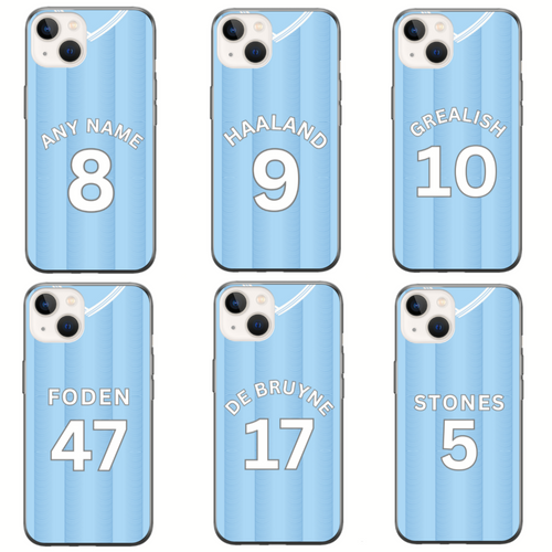 Man City 2023-2024 Home Football Shirt (choose any Name and Number) Protective Premium Rubber Silicone Phone Case