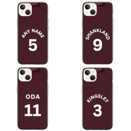 Hearts 2023-2024 Home Football Shirt (choose any Name and Number) Protective Premium Rubber Silicone Phone Case