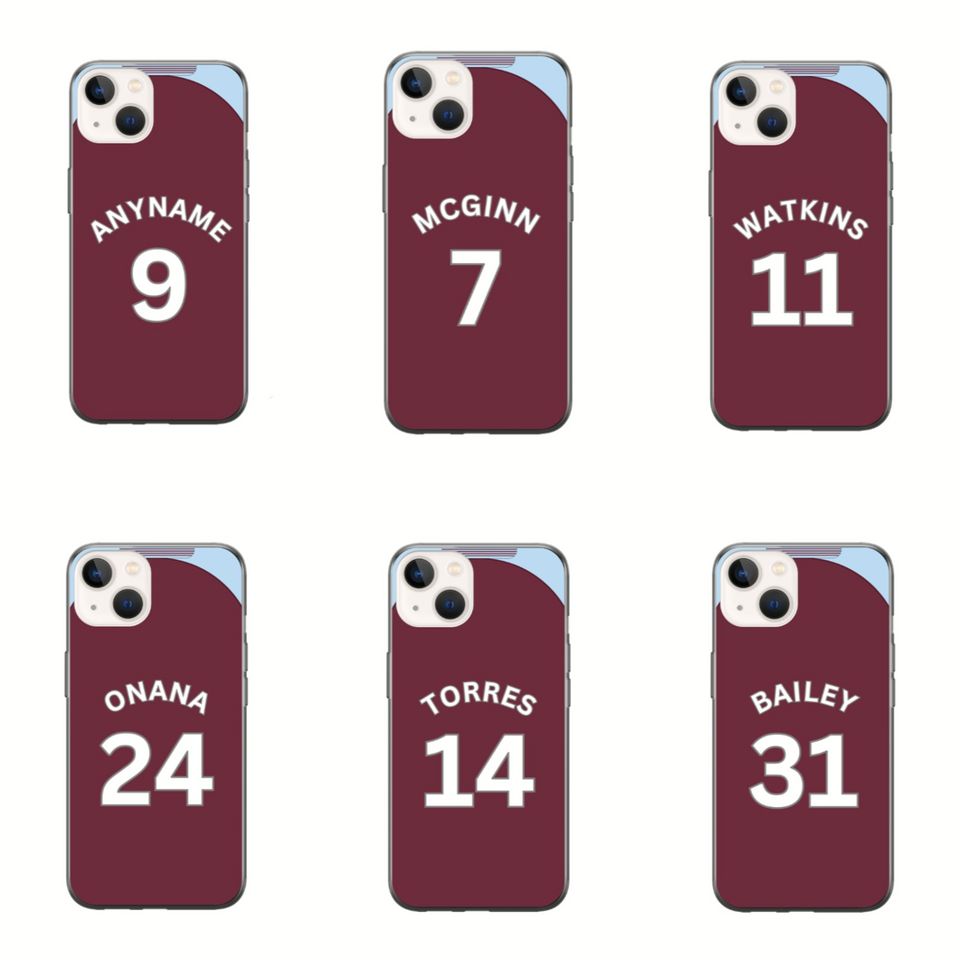 Aston Villa 2024-2025 Home Football Shirt (choose any Name and Number) Protective Premium Rubber Silicone Phone Case